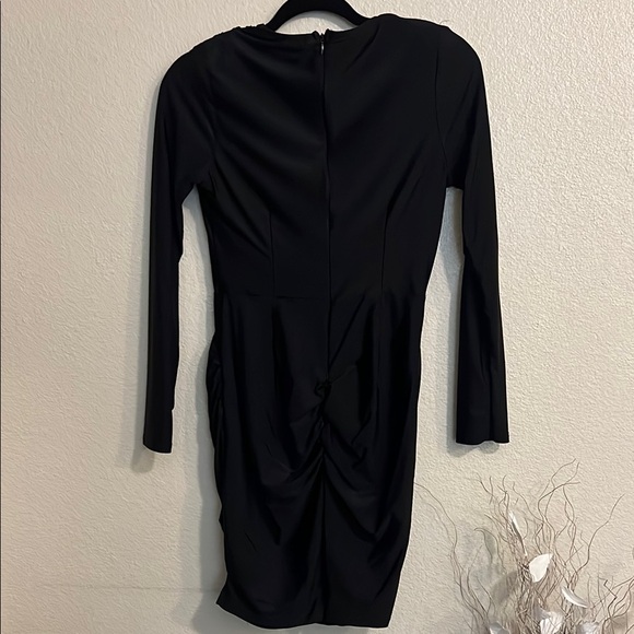 Black Plunge Neck Long Sleeve Bodycon Dress - Picture 2 of 4